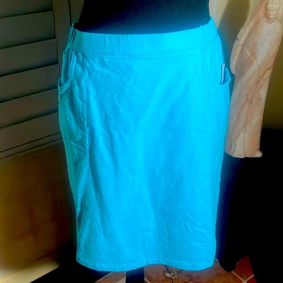 🩵🩳Dream Jeans by Quacker Factory Aqua Blue Skort 3 Pockets & Rhinstones Sz L - Picture 2 of 7